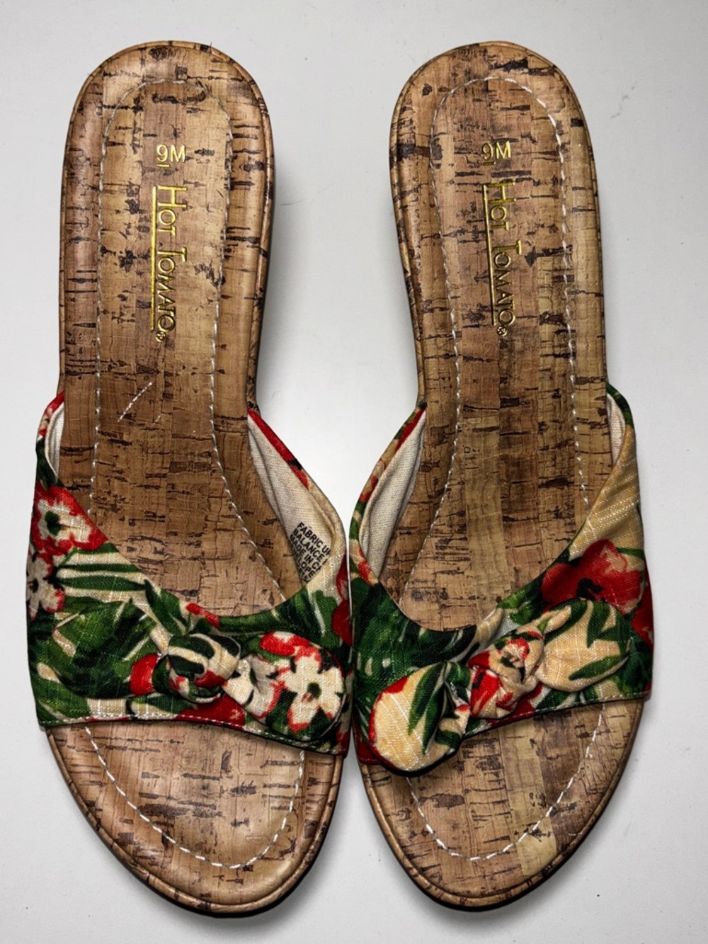 Hot Tomato Tropical Floral Cork Wedge Sandals Slides Bow Summer Size 9 Resort - Picture 3 of 11
